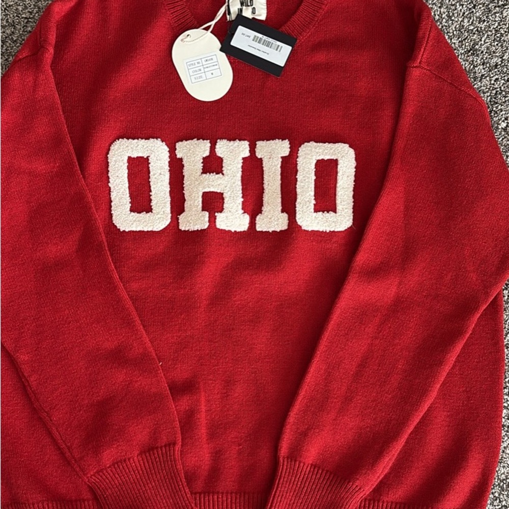 Ohio Crewneck Sweater in Red with White Lettering